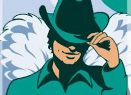 Illustration of angel wearing a green hat.