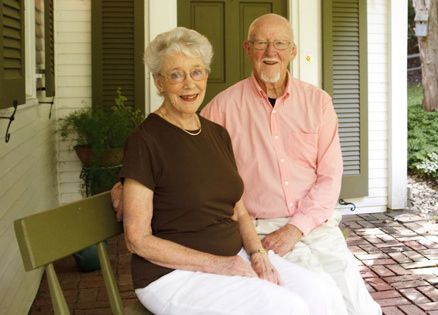 John and Tib Sherrill sitting on a bench together