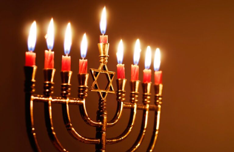 A lit menorah