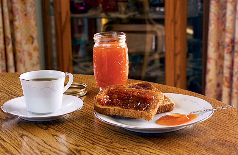 Apricot jam on whole wheat toast