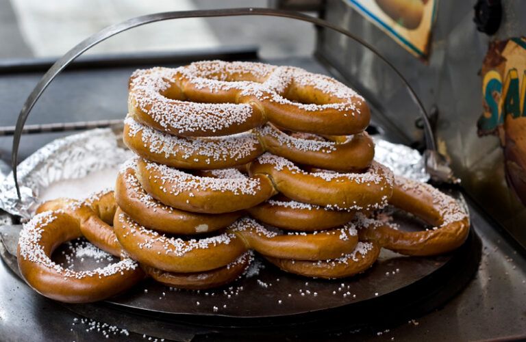 A photo of a pretzel vendor's wares