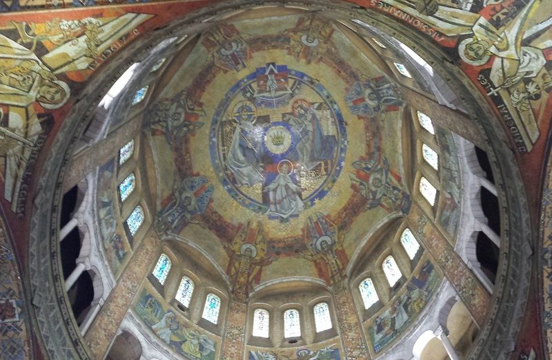 Inside the dome of The Basilica of Saint Thérèse in Normandy, France.