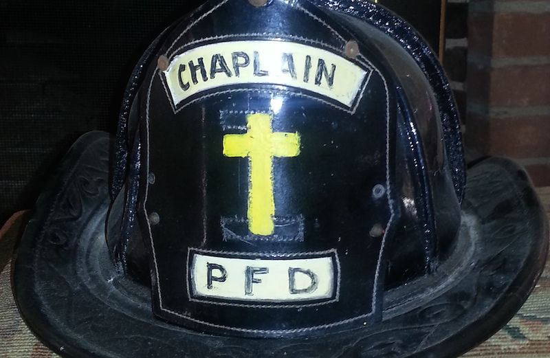 Dr. Norman Vincent Peale's helmet when he was a fire department chaplain