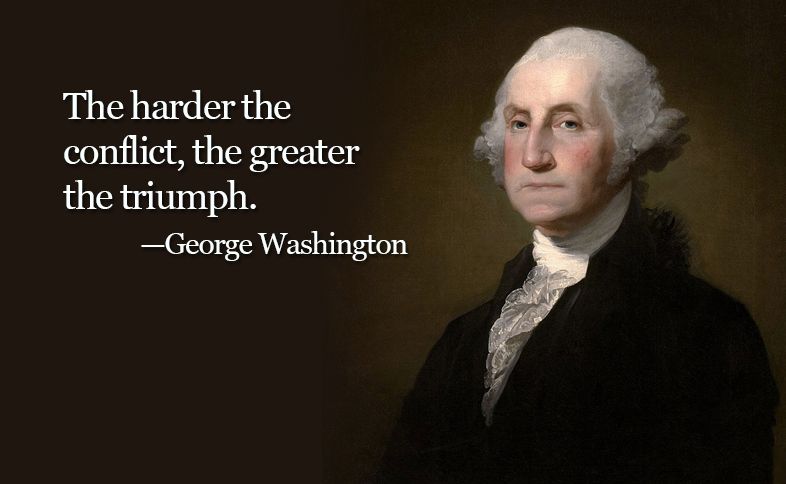 Portrait of George Washington with a presidents day quote