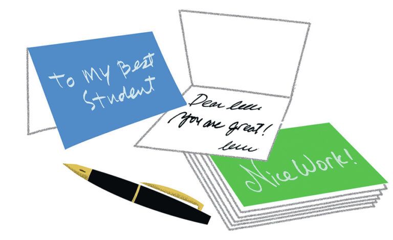 An artist's rendering of a fountain pen, a note card and some stationary