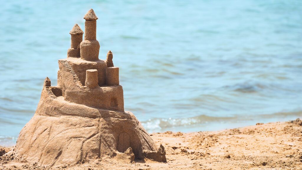 Royalty-free stock image: A fancy oceanside sand castle on a summer's day