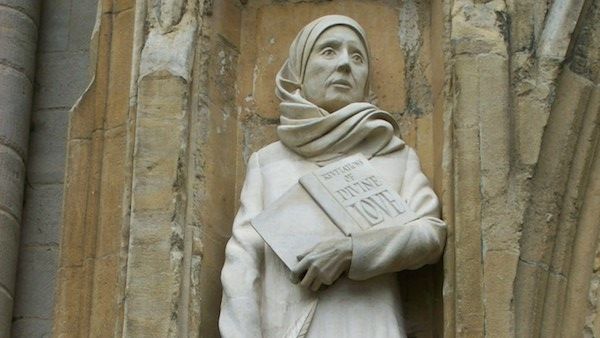 Statue of Julian of Norwich by David Holgate, west front, Norwich Cathedral. Image Wiikimedia, Tony Grist.