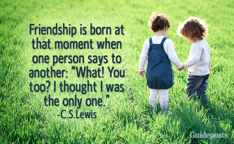 Two kids holding hands with C.S. Lewis quotes