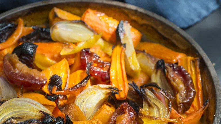 Roasted Carrot and Sweet Potato Tzimmes