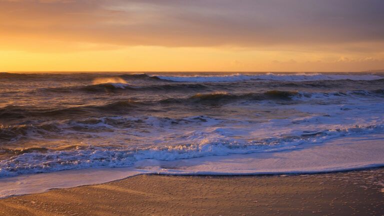 A beach with waves coming to shore.