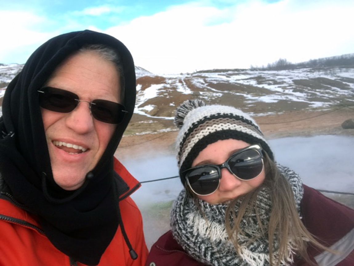 Alikay and her father visit the Geysir, one of the sights on the Golden Circle