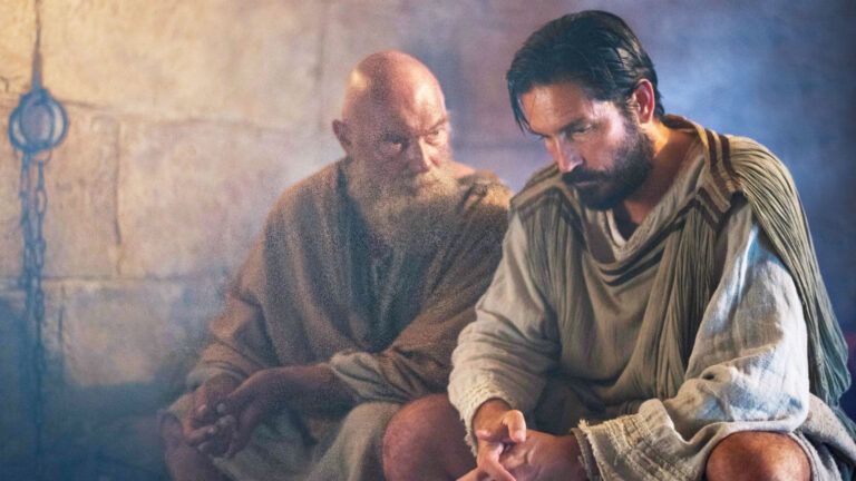 Jim Caviezel and James Faulkner in "Paul, Apostle of Christ"