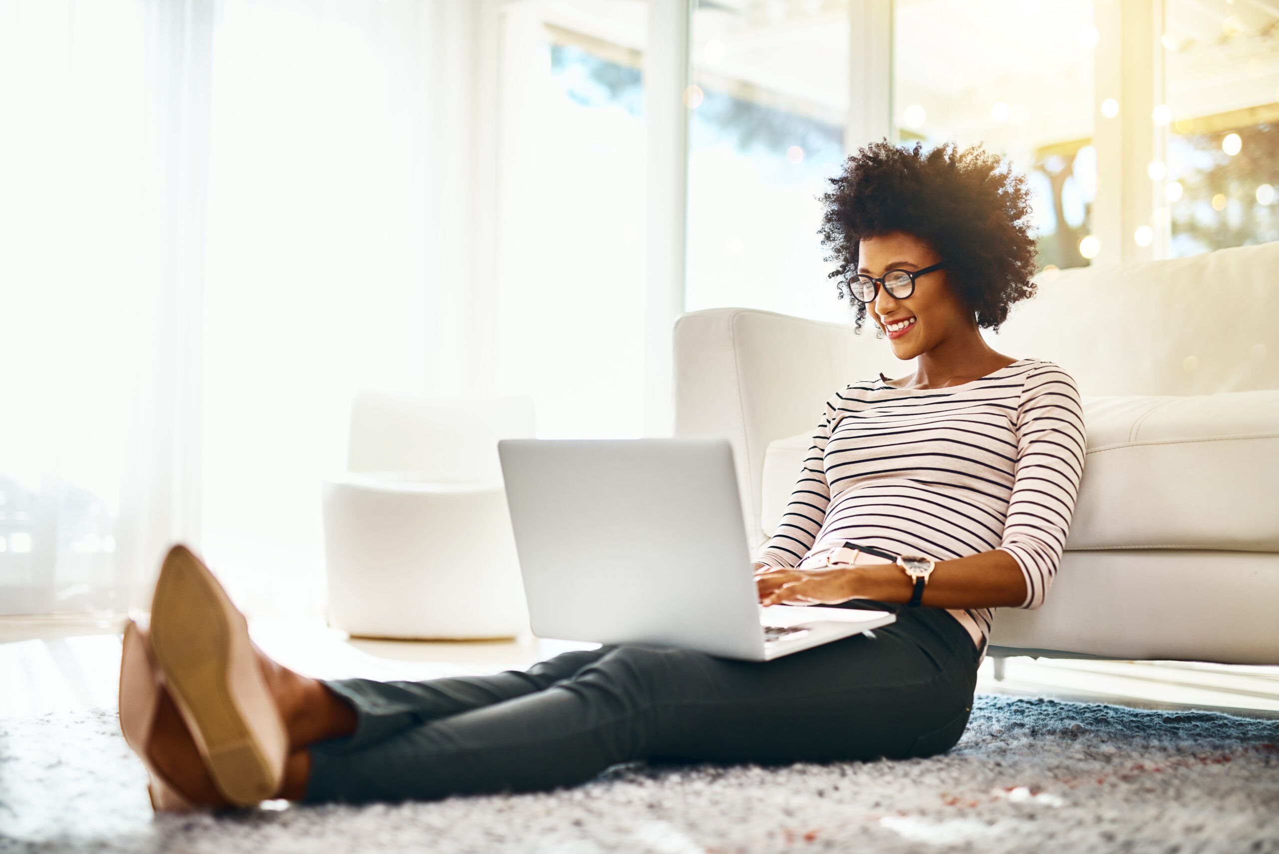 Woman working on a laptop