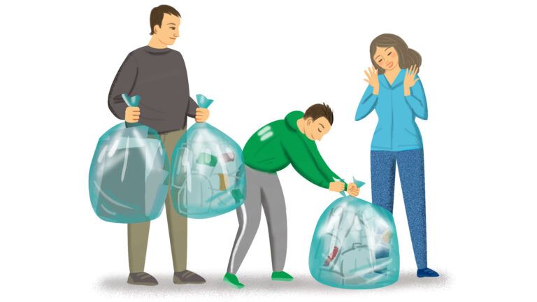 Strangers helping each other recycle.