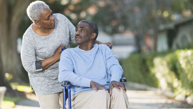 A senior couple in the park.