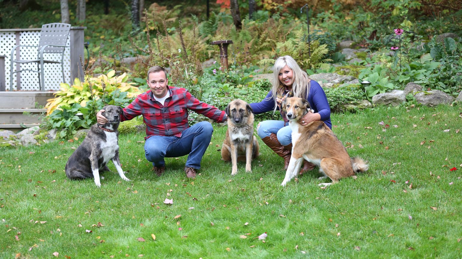 Anna and Chris with Bear, Alpha and Griz.