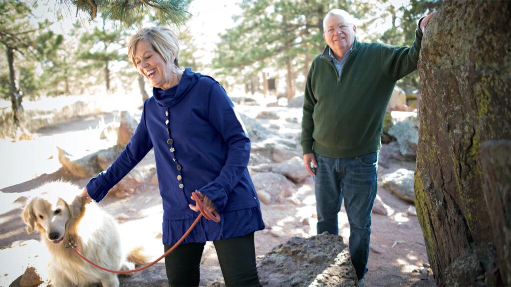 Carol and Lynn take a walk with Zeke