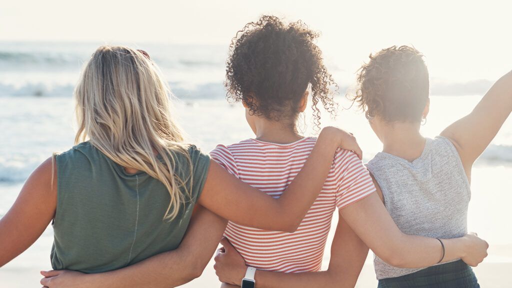 Three friends at the beach