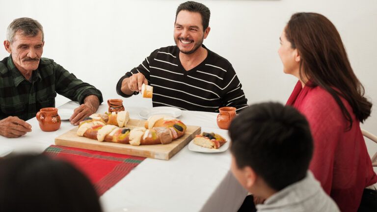 Royalty-free stock image: A happy Mexican family celebrating Three Kings Day; Getty Images