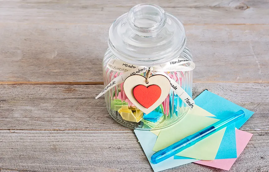 Handmade jar with notes inside