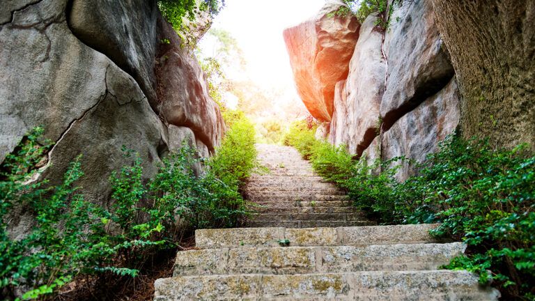 Stairs leading to an upward path