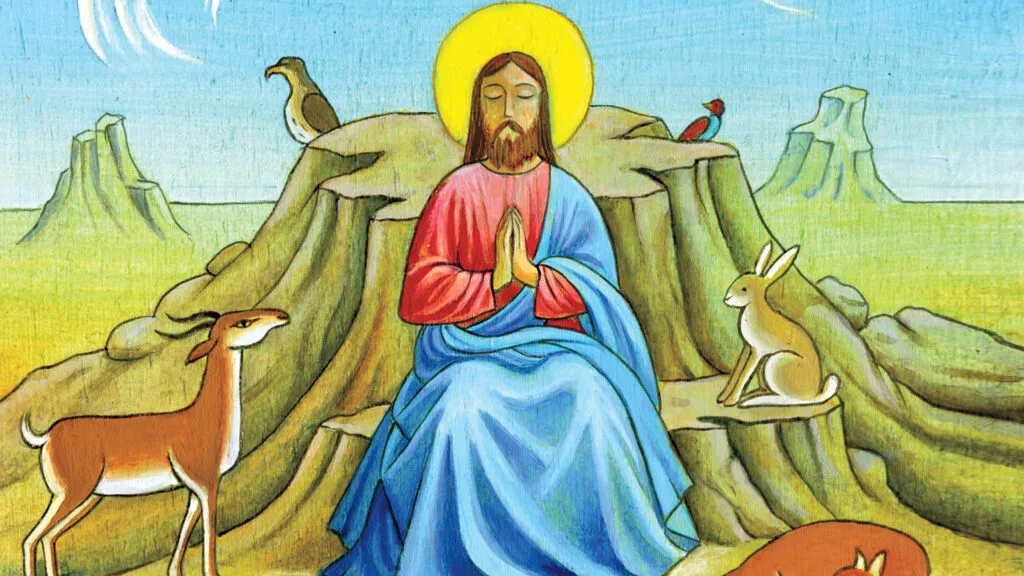 An artist's depcition of Jesus in the wilderness; Illustration by Stefano Vitale