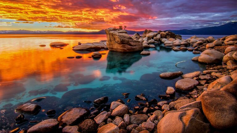 Sunset near a lake on a mountain