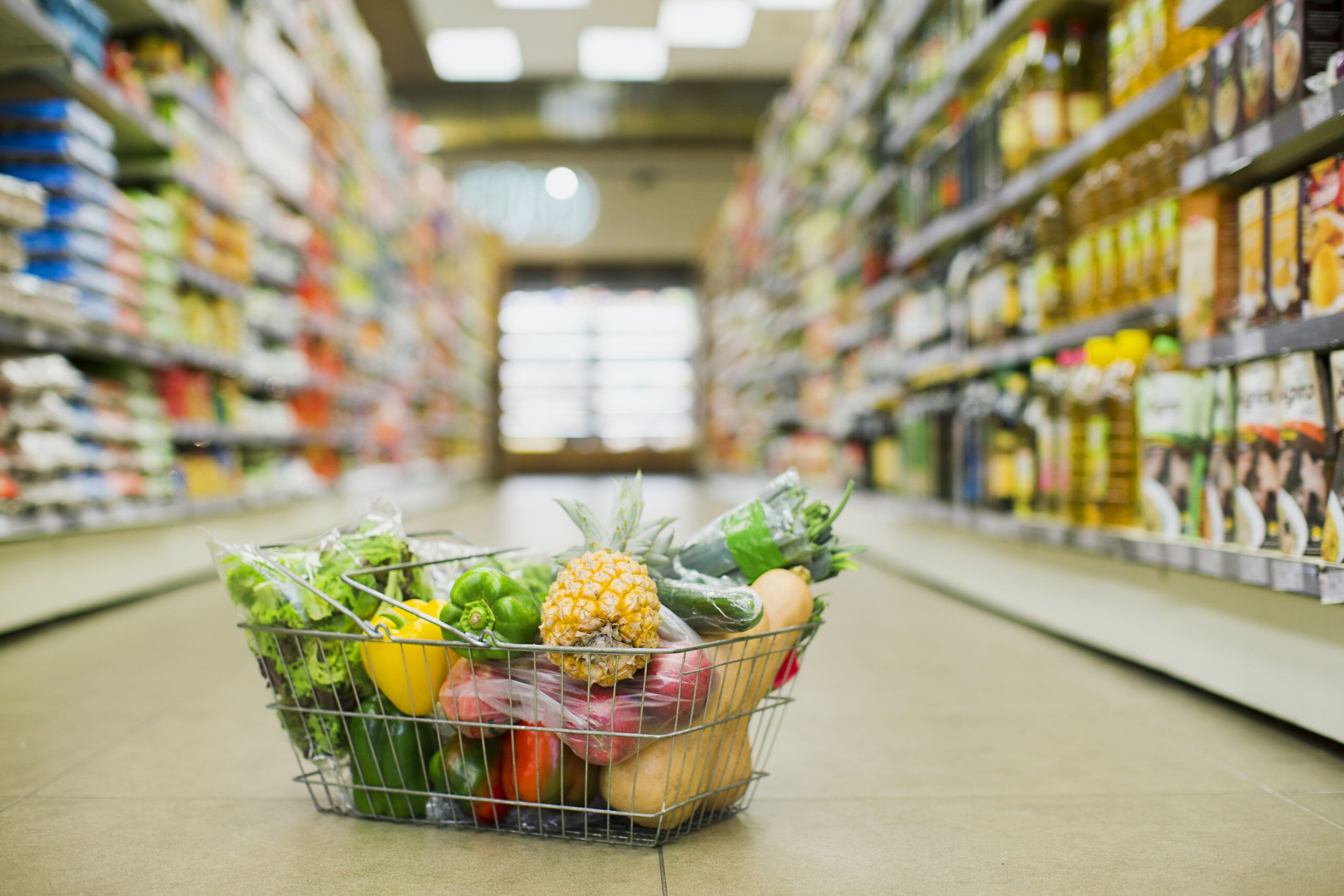 Basket of groceries at the supermarket