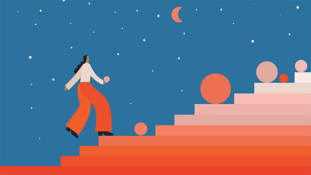 Asia Pietrzyk's illustration of a woman climbing stars