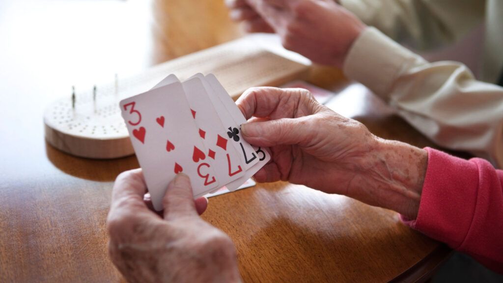 Two people playing cribbage.